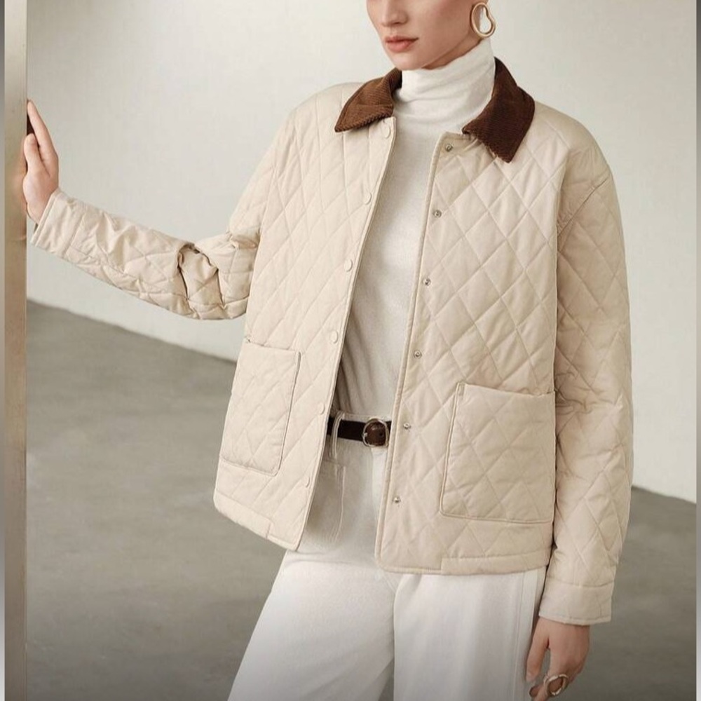 Women's Quilted Jacket with Brown Collar - Picture 7 of 8